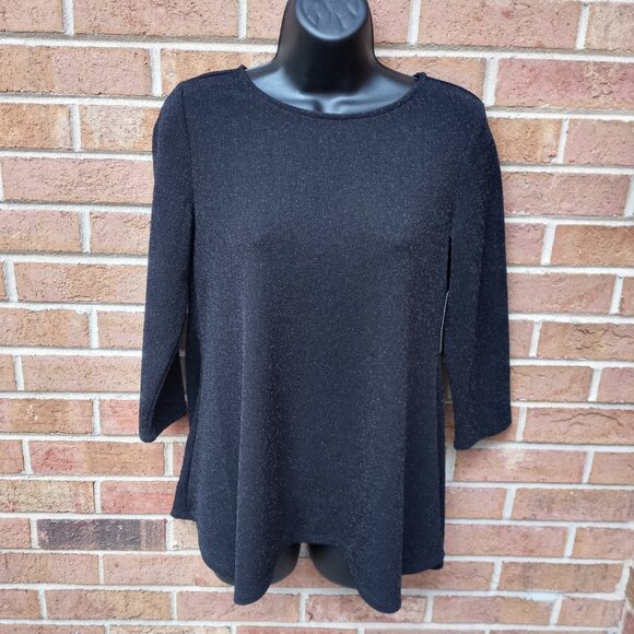 JM Collection Deep Black Shimmer Top - Size: Small - Petite - Picture 1 of 11